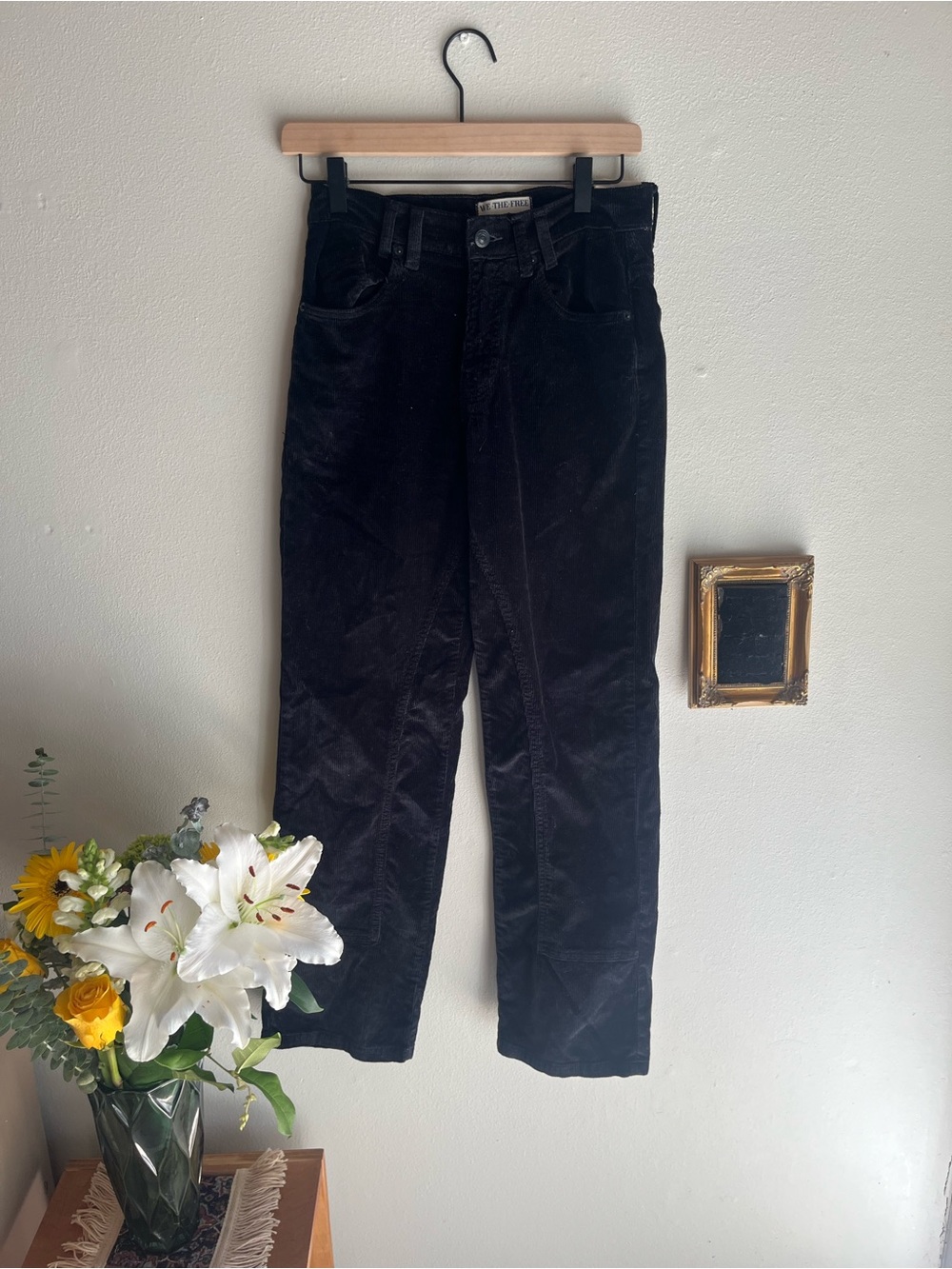 We The Free Black Corduroy Straight-Leg Pants